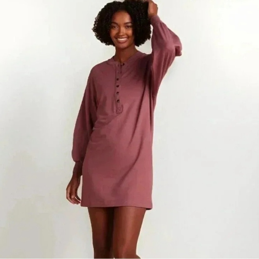 Summersalt Purple Red Mauve Softest French Terry Henley Dress Medium - Picture 1 of 6
